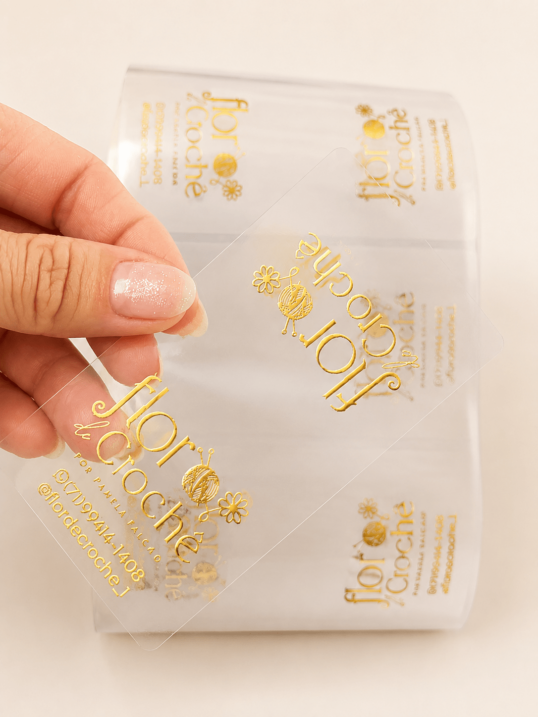 Adesivo  Lacre para Sacola Transparente com Dourado